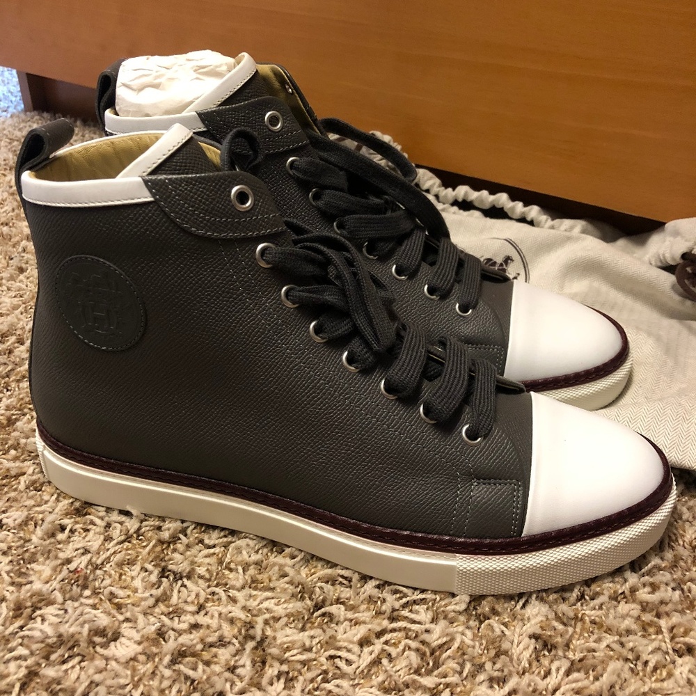 Hermes Brown Leather Jimmy High Top Sneakers 41